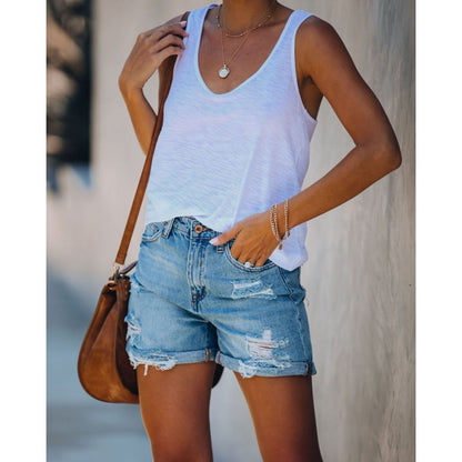 Damen Destroyed Denim Shorts Eveloria wird zu: Damen Zerrissene Denim