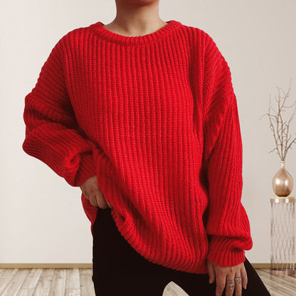 Damen Grobstrickpullover Überschnittene Schultern Beige - Eveloria