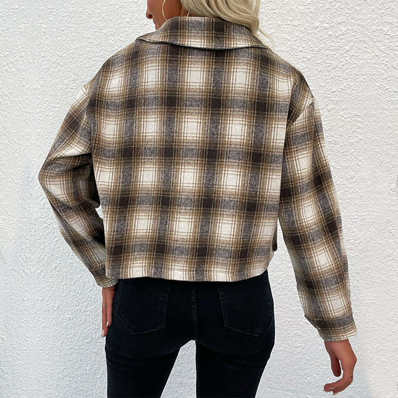 Damen Flanelljacke Kariert Strukturiert Regulär Schnitt Eveloria
