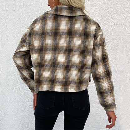 Damen Flanelljacke Kariert Strukturiert Regulär Schnitt Eveloria