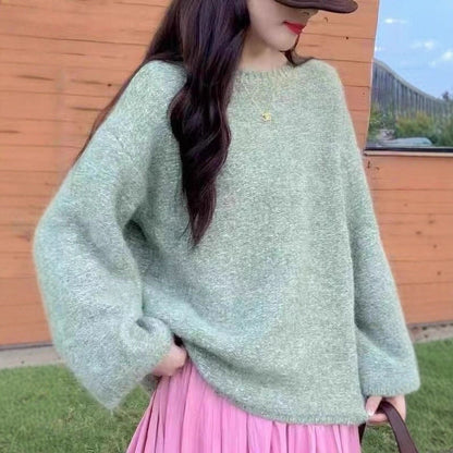 Damen Strickpullover Flauschig Weites Modell Beige
