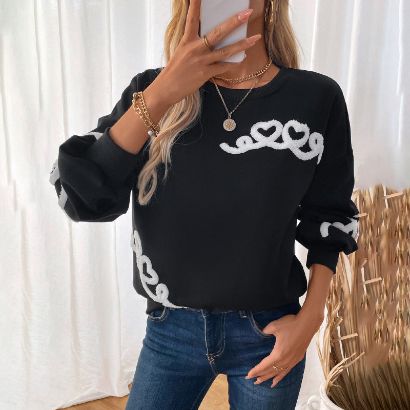 Damen Pullover Herzen-Applikation Locker