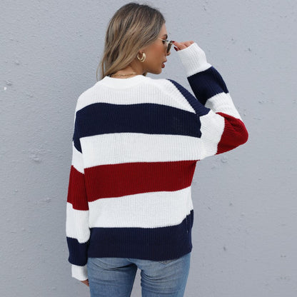 Damen Strickpullover Gestreift Weite Passform Eveloria