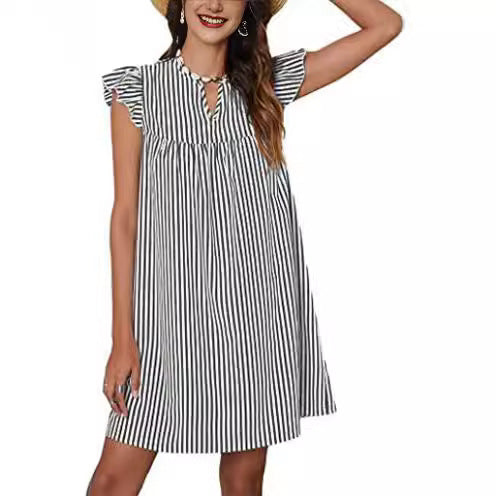 Damen Strandkleid Fließend Rüschenärmel Eveloria