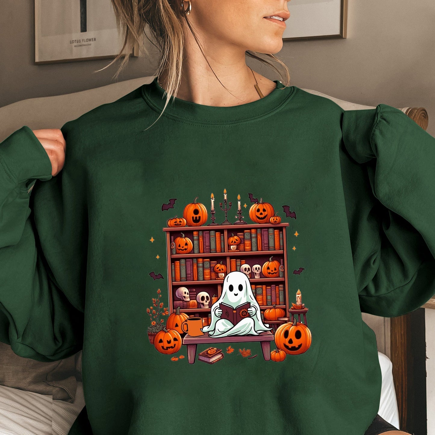 Damen Sweatshirt Herbst Grusel Puffärmel Eveloria