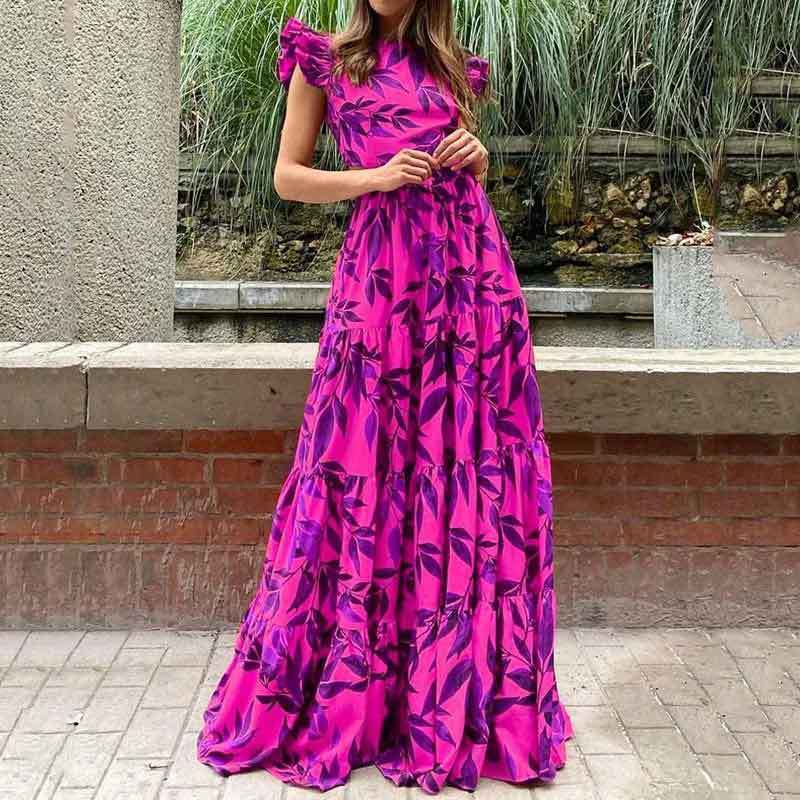 Damen Maxikleid mit Volantärmeln und schwingendem Rock - Eveloria