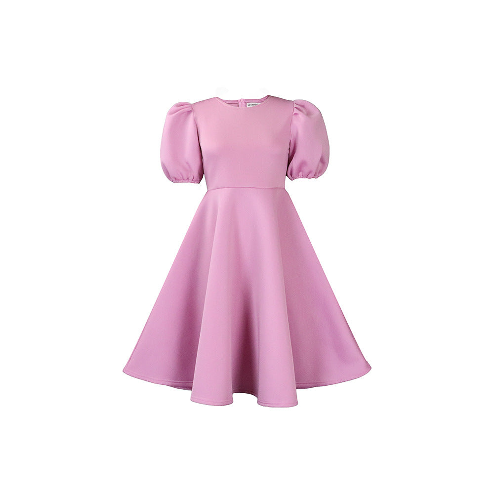 Damen Midikleid Voluminöse Puffärmel Schwingender Rock Eveloria