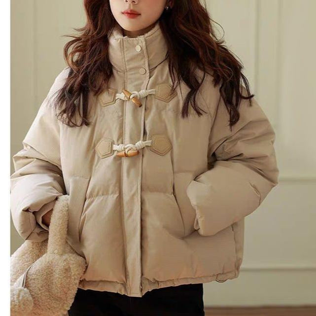 Damen Steppjacke Übergroß Hochkragen Knopfdetails Schwarz Eveloria - Eveloria