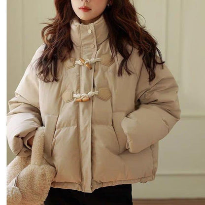 Damen Steppjacke Übergroß Hochkragen Knopfdetails Schwarz Eveloria - Eveloria