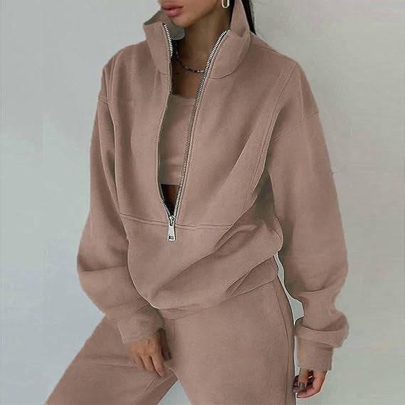 Damen Fleece-Pullover Hochkragen Reißverschluss Kuschelig Grau