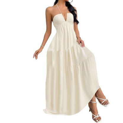 Damen Maxikleid V-Ausschnitt Volants Eveloria