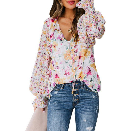 Damen Bluse mit weiten Ärmeln Floral Muster Eveloria - Eveloria
