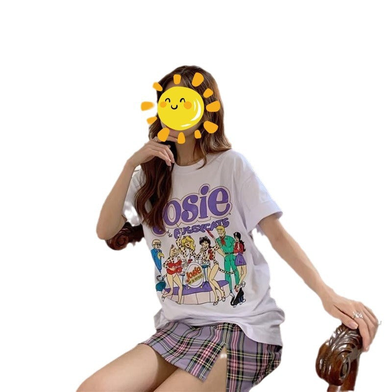 Damen T-Shirt mit Rotdruck und lockerer Passform