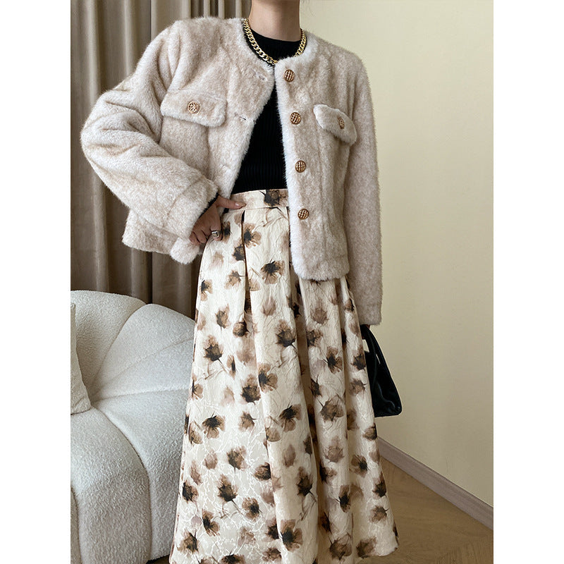 Damen Teddyjacke Weich Mit Knöpfen Und Taschen Beige