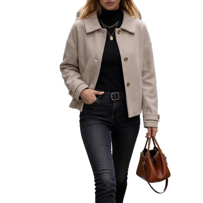 Damen Overshirt Weich Knopfverschluss Beige Eveloria