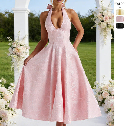 Damen Hochzeitskleid Halterneck Schwingrock Weiße Eleganz - Eveloria