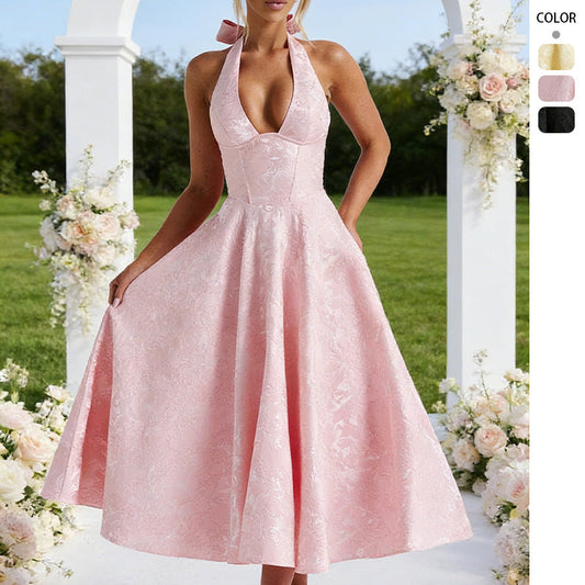 Damen Hochzeitskleid Halterneck Schwingrock Weiße Eleganz - Eveloria