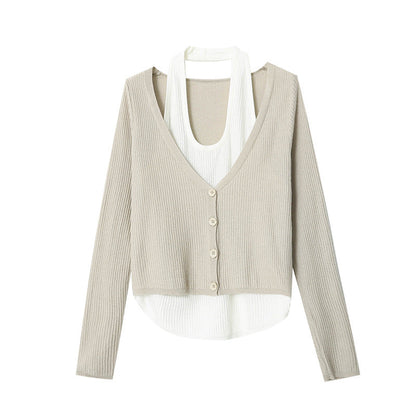 Damen Strickjacke V-Ausschnitt Knopfdetails Grau