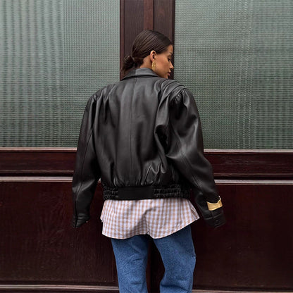 Damen Lederblazerjacke Puffärmel Eveloria