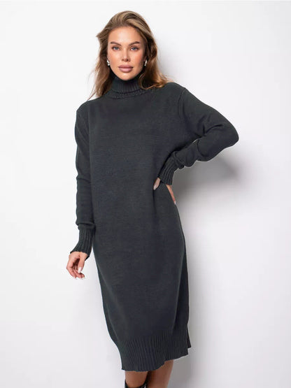 Damen Strickkleid Rollkragen Lässig Eveloria