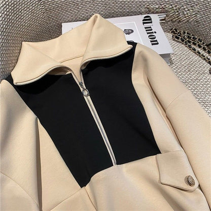 Damen Kapuzenpullover Reißverschluss Kontrastdetails Eveloria