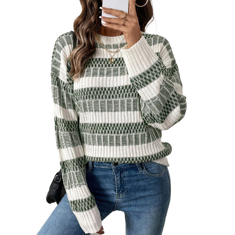 Damen Strickpullover Gepolstert Blockstreifen