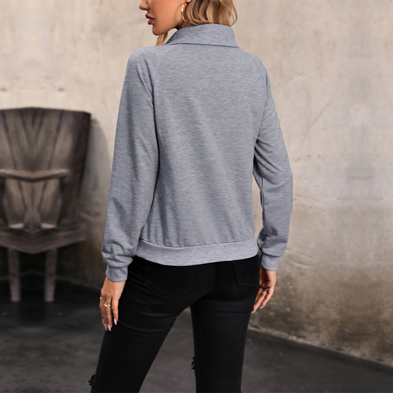 Damen Pullover Lässig Hochklappbarer Kragen Dekorative Knöpfe Eveloria