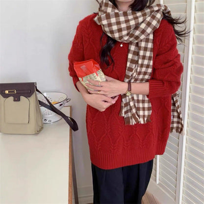 Damen Strickpullover Zopfdesign Lässiger Schnitt Eveloria
