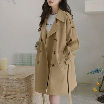Damen Trenchcoat mit Gürtel und Knöpfen Schwarz - Eveloria