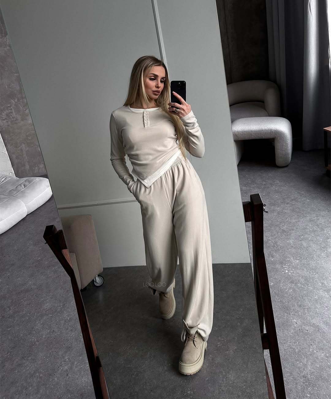 Damen Zwei-teiliges Outfit mit Kragen und weiten Hosen