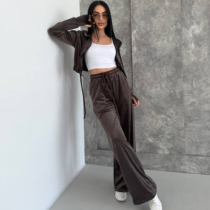 Damen Velours Lounge-Set Taillierter Hoodie Elastische Hose