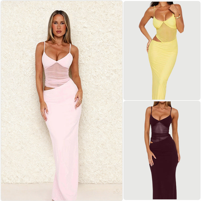 Damen Maxikleid Transparenter Oberteil Figurbetont Schwarz Eveloria - Eveloria