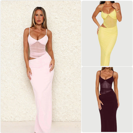 Damen Maxikleid Transparenter Oberteil Figurbetont Schwarz Eveloria - Eveloria