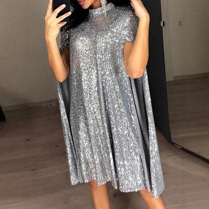 Damen Pailletten-Kleid mit Cape-Ärmeln Eveloria