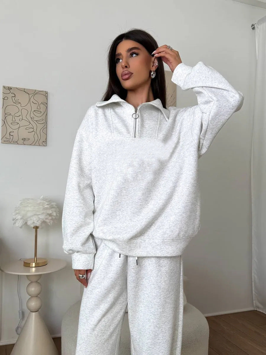 Damen Fleece Sportanzug Hochgeschlossener Kragen Praktischer