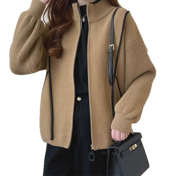 Damen Volumenjacke Hochkragen Reißverschluss Eveloria