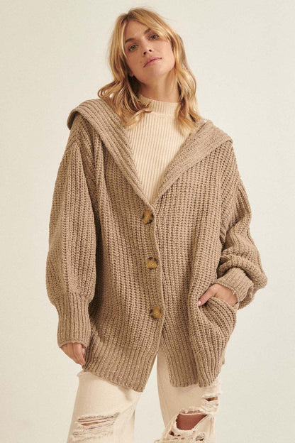 Damen Grobstrickjacke Modern Reverskragen Dekorative Knöpfe Eveloria