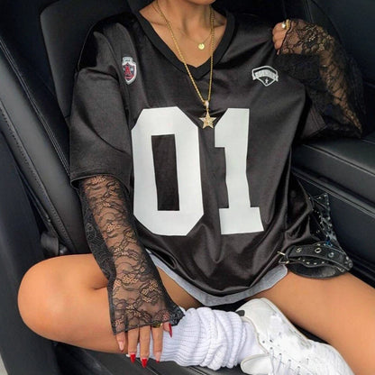 Damen Oversized Sport-T-Shirt Netzarmdesign Eveloria