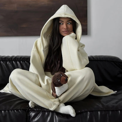 Damen Oversized Hoodie Jogginghose Set Elastisch Bequem Grau Eveloria