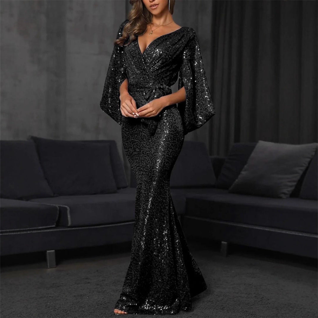 Eveloria Damen Abendkleid Pailletten Mermaid-Design V-Ausschnitt