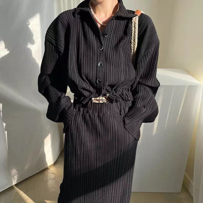 Damen Langarmkleid Tailliert Strukturstoff Elegant
