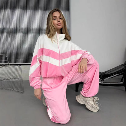 Damen Jogginganzug Velours Streifen