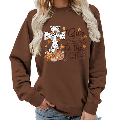 Damen Sweatshirt Kreuz-Aufdruck Herbstlich Braun Eveloria