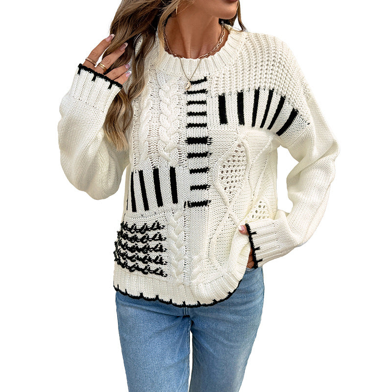 Damen Pullover Gestrickt Geometrisches Muster Eveloria