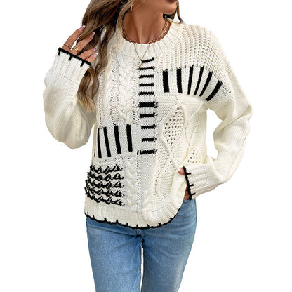 Damen Pullover Gestrickt Geometrisches Muster Eveloria