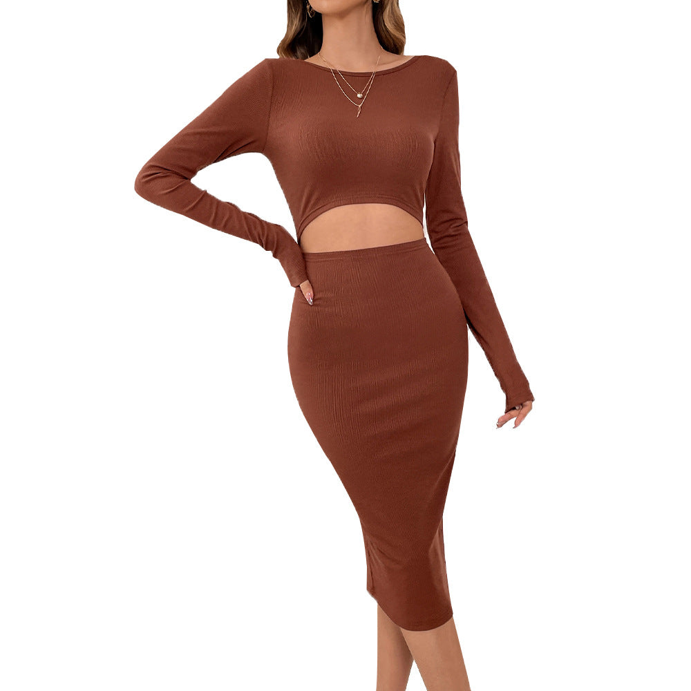 Damen Midi-Kleid Figurbetont Cut-Out-Details Länge Mit Ärmeln