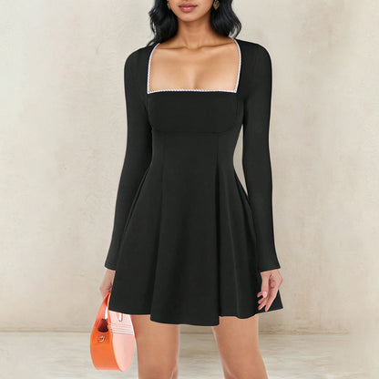 Damen Kleid Quadrat-Ausschnitt Länge Mit Ärmeln Eveloria - Eveloria