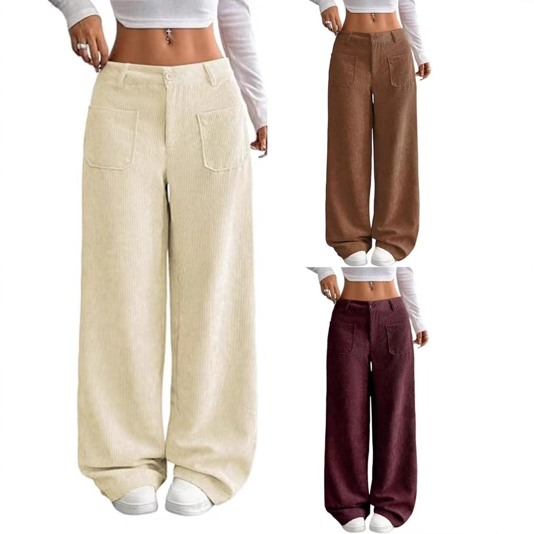 Damen Cordhose Weit Bequem Eveloria - Eveloria