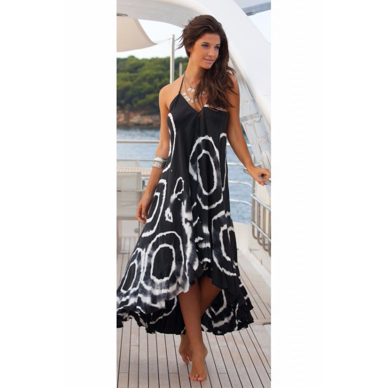 Damen Maxikleid Asymmetrischer Saum Trendiges Muster Eveloria