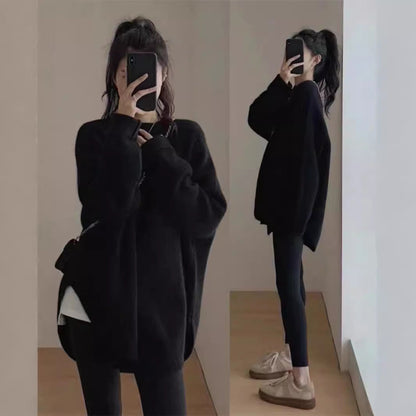Damen Oversized Pullover Weiches Strickmaterial Lässig Beige